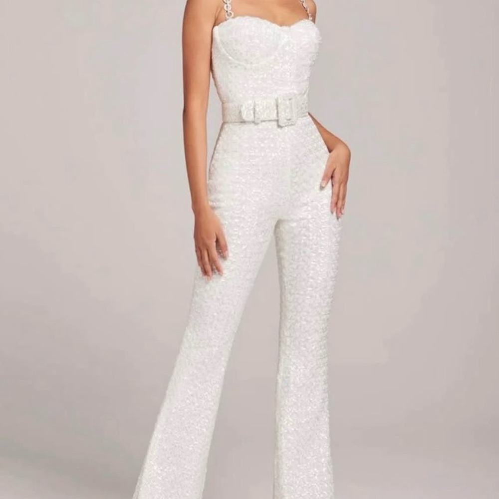 NADINE MERABI Sparkling White Jumpsuit